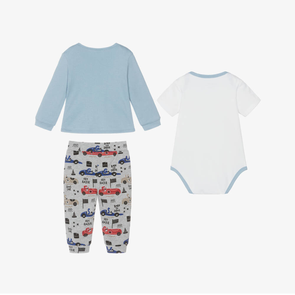 Guess-Baby Boys Blue Cotton Racing Car Reversible Tracksuit Set | Childrensalon