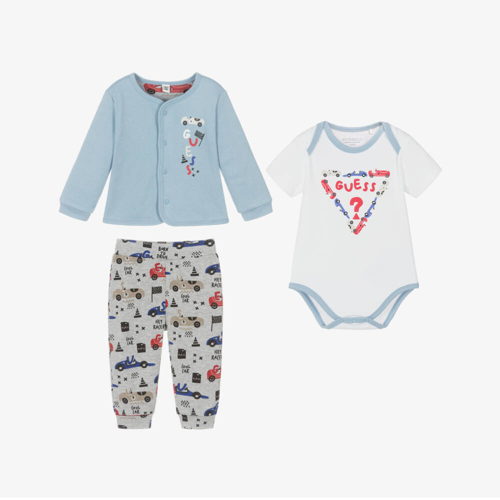 Guess-Baby Boys Blue Cotton Racing Car Reversible Tracksuit Set | Childrensalon
