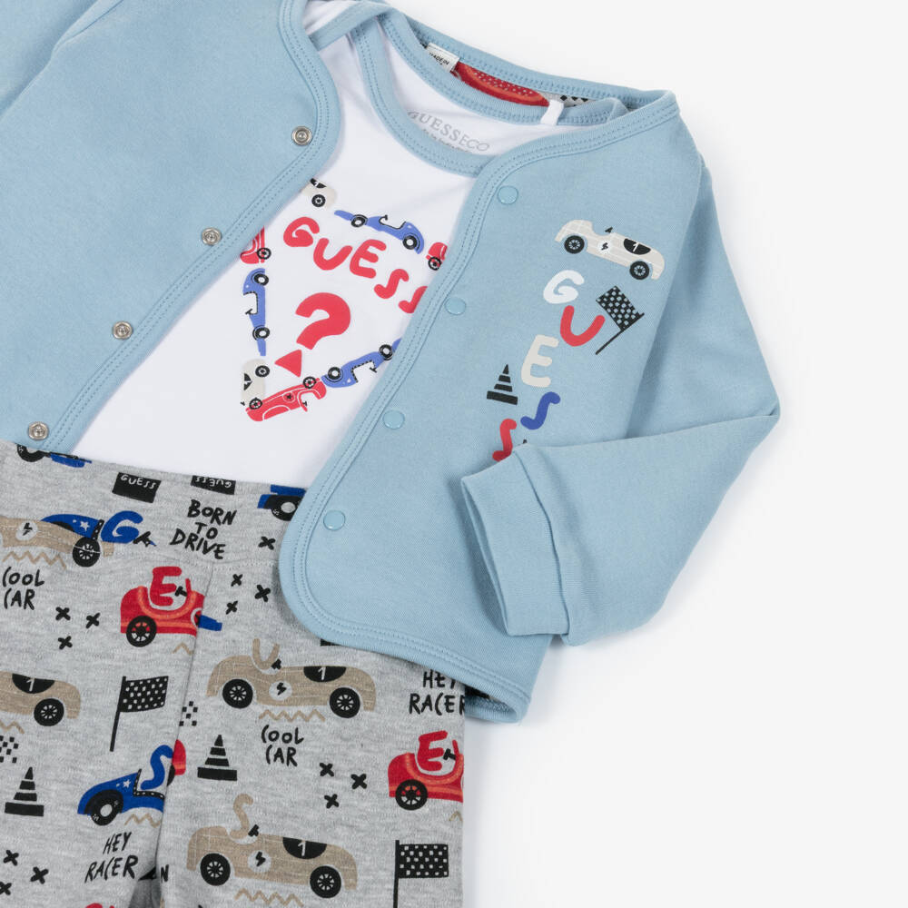 Guess-Baby Boys Blue Cotton Racing Car Reversible Tracksuit Set | Childrensalon