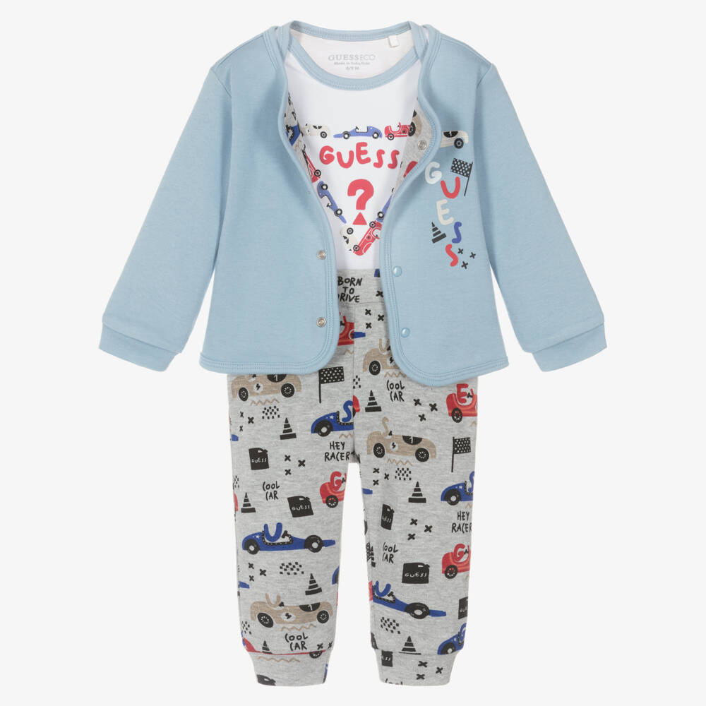 Guess-Baby Boys Blue Cotton Racing Car Reversible Tracksuit Set | Childrensalon