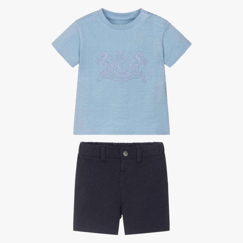Guess-Комплект с шортами из синего хлопка с вышивкой герба для малышей | Childrensalon