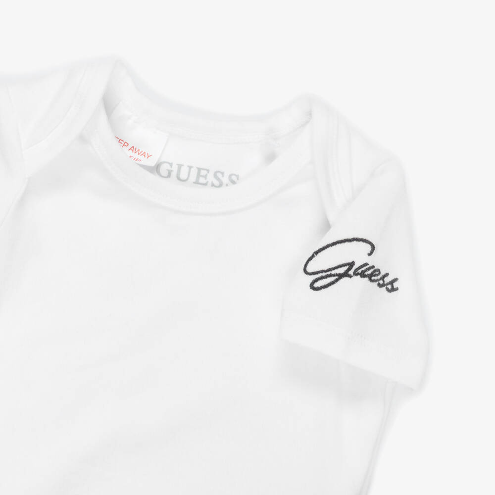 Guess-Baby Boys Blue Cotton Teddy Bear Dungaree Set | Childrensalon