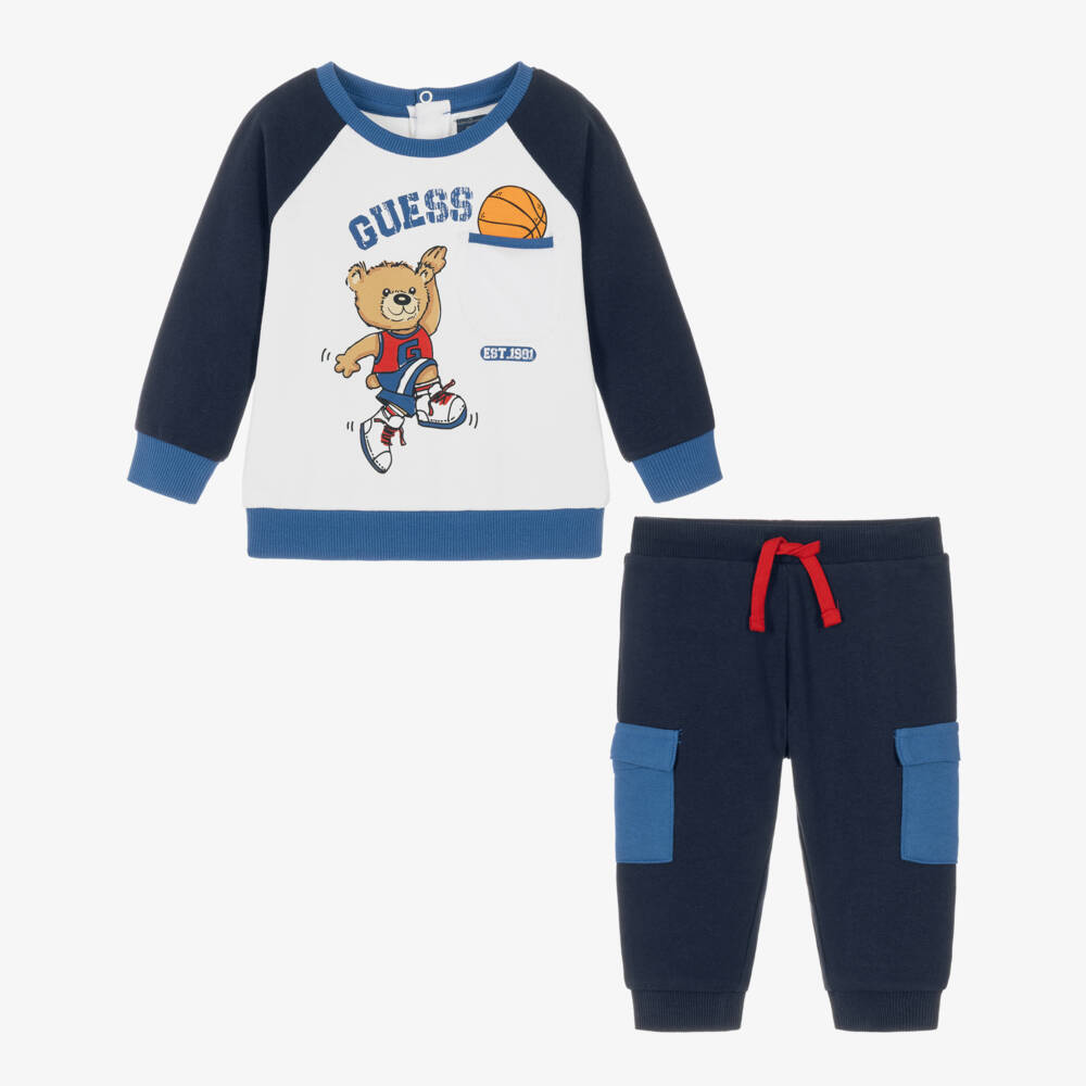 Guess-Baby Boys Blue Cotton Tracksuit with Basketball Bear | Childrensalon