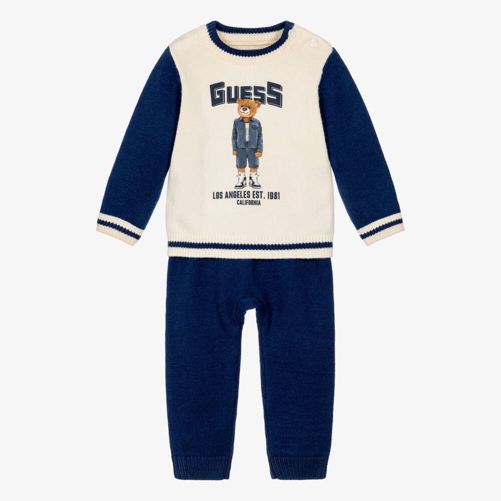 Guess-Baby Boys Blue & Ivory Knitted Trouser Set | Childrensalon