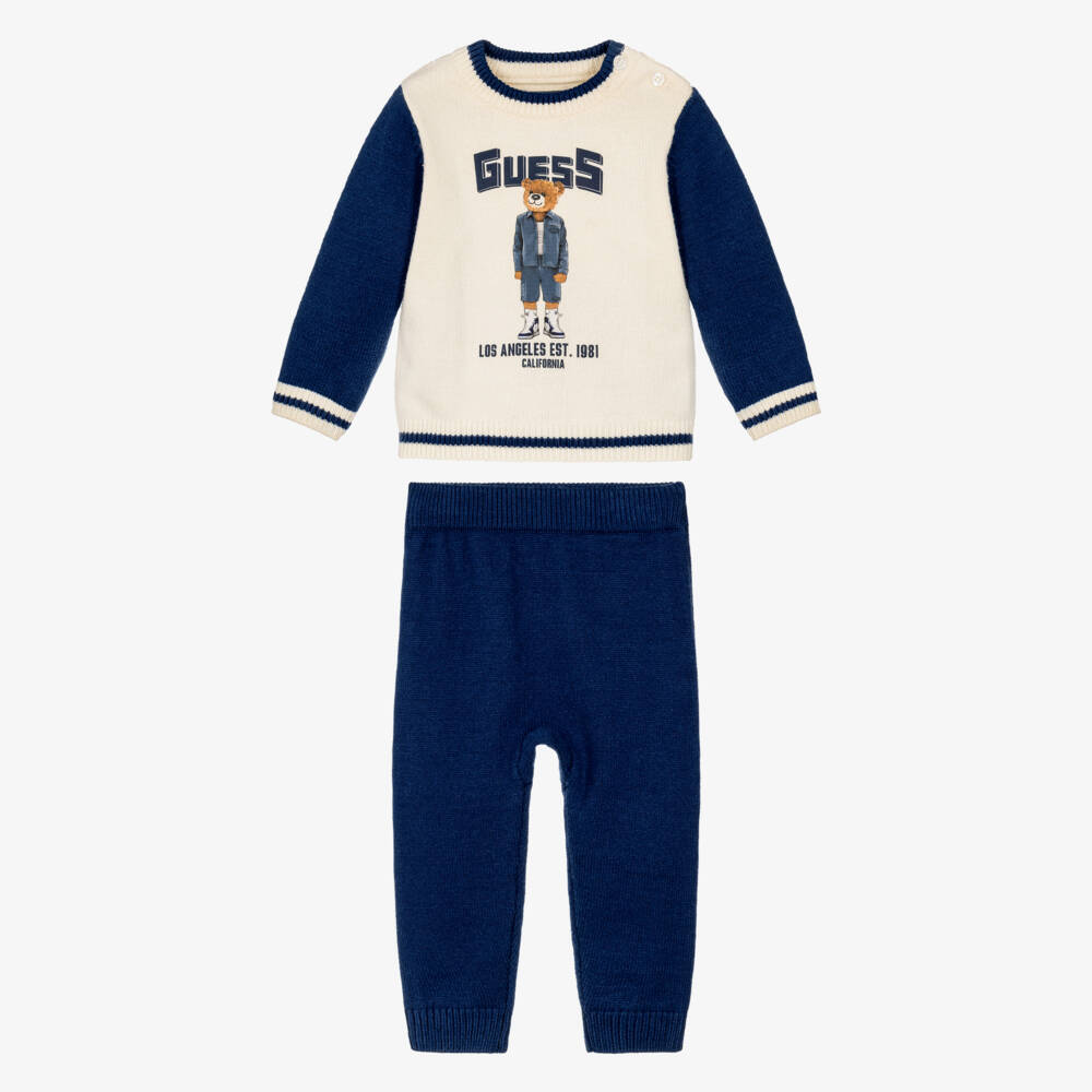 Guess-Baby Boys Blue & Ivory Knitted Trouser Set | Childrensalon