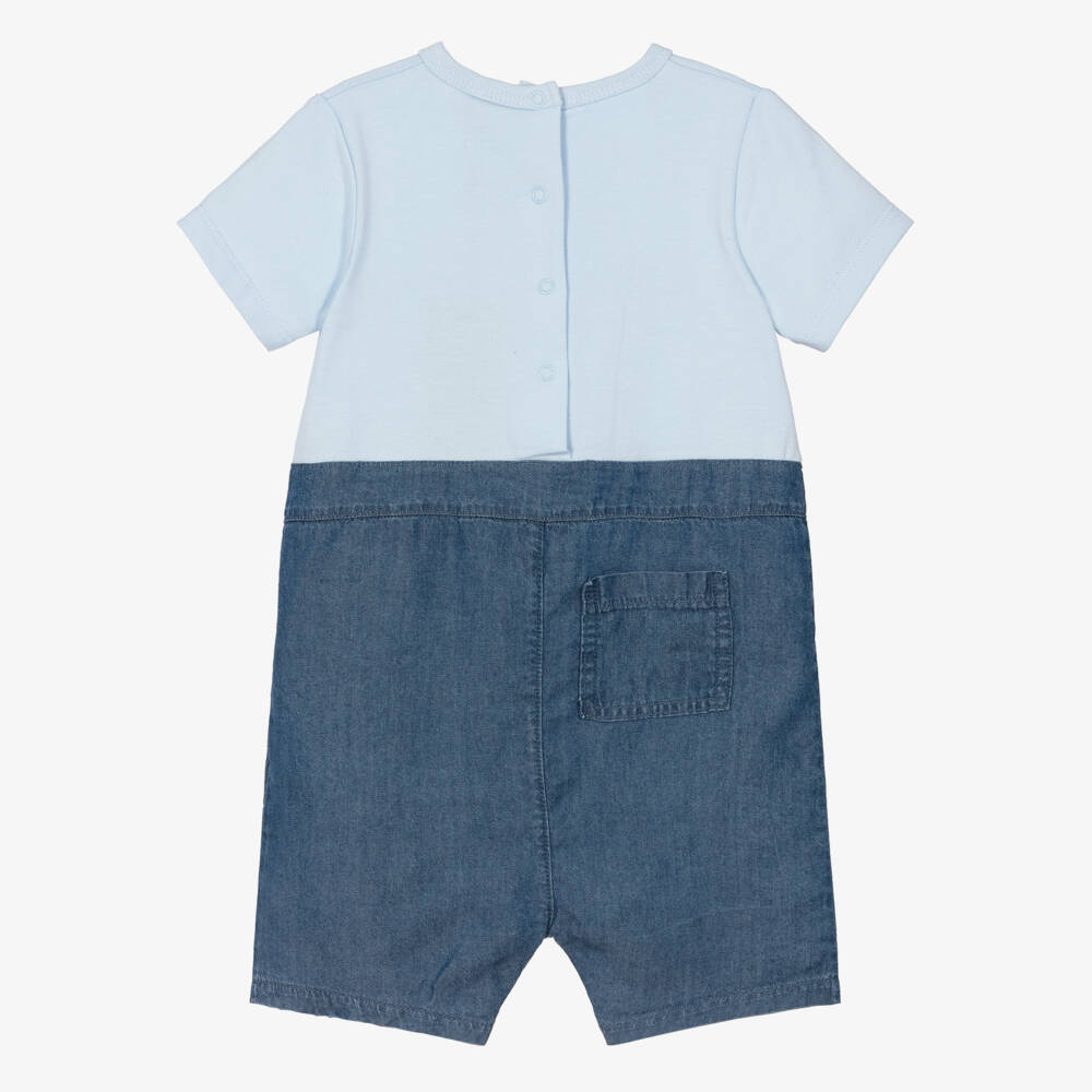 Guess-بودي سوت قطن وشامبراي لون أزرق للأولاد الرضع | Childrensalon