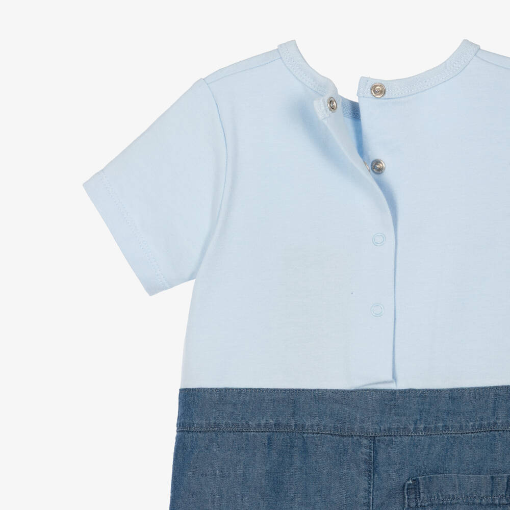 Guess-بودي سوت قطن وشامبراي لون أزرق للأولاد الرضع | Childrensalon