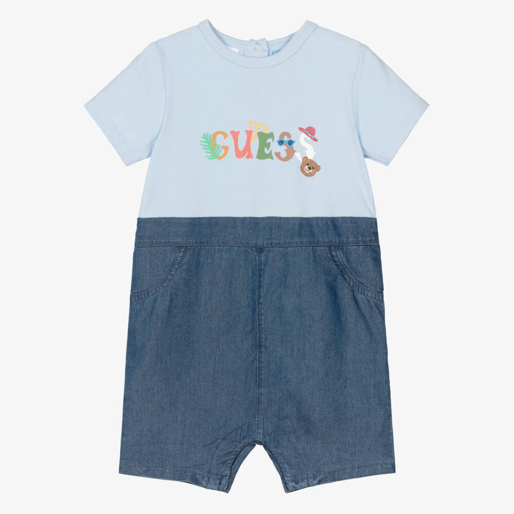 Guess-Baby Boys Blue Jersey & Chambray Shortie  | Childrensalon