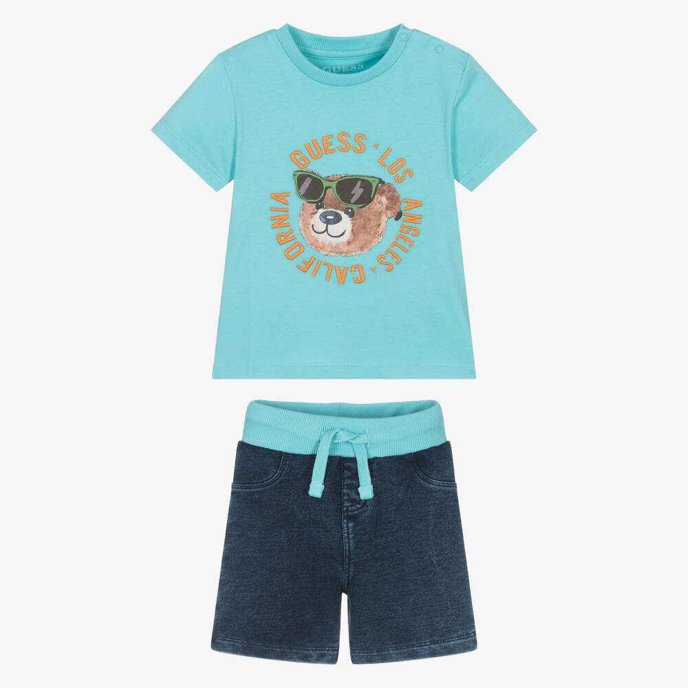 Guess-Baby Boys Blue Jersey Denim Shorts Set | Childrensalon