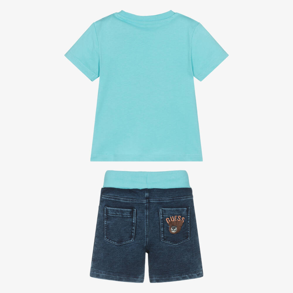 Guess-Baby Boys Blue Jersey Denim Shorts Set | Childrensalon