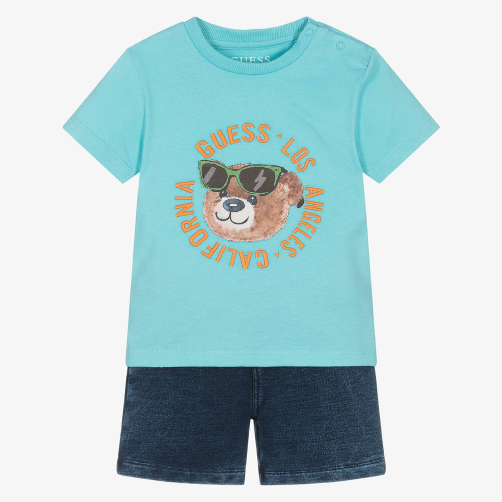 Guess-Baby Boys Blue Jersey Denim Shorts Set | Childrensalon