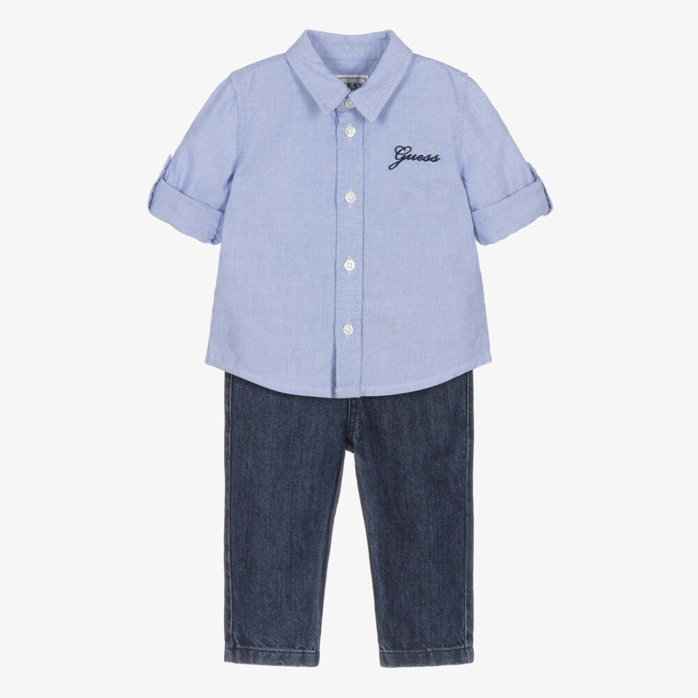 Guess-Baby Boys Blue Oxford Cotton Shirt & Jeans Set | Childrensalon
