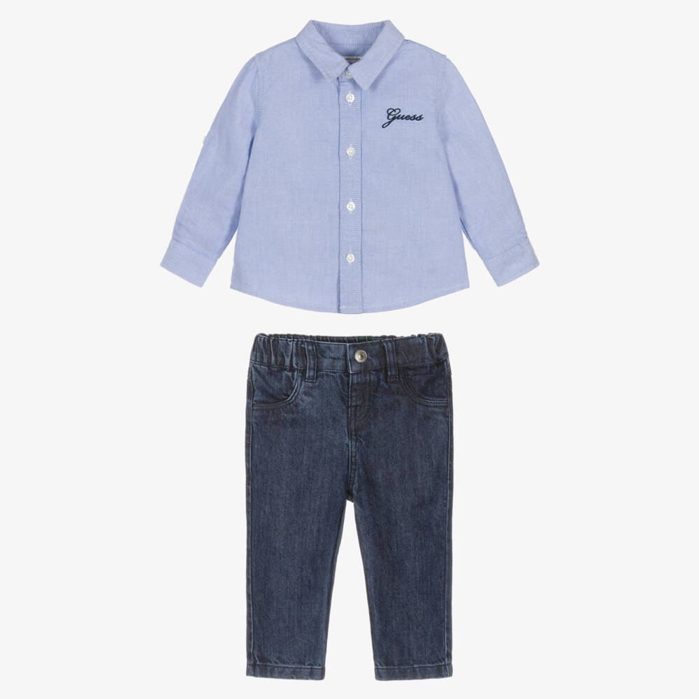 Guess-Baby Boys Blue Oxford Cotton Shirt & Jeans Set | Childrensalon
