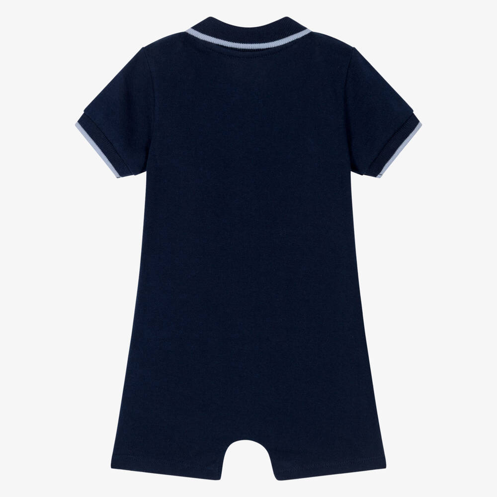 Guess-Baby Boys Blue Panel Cotton Pique Polo Shortie | Childrensalon