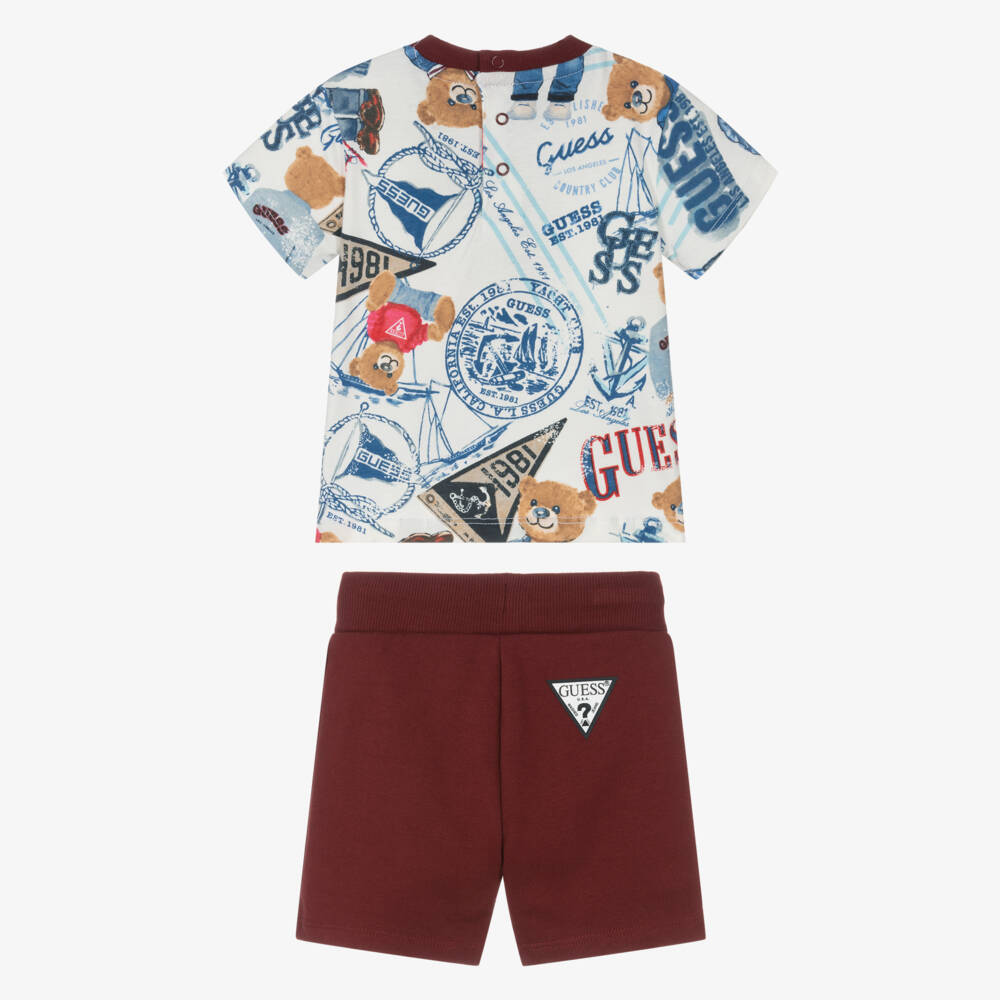 Guess-Baby Boys Burgundy Red Cotton Shorts Set | Childrensalon