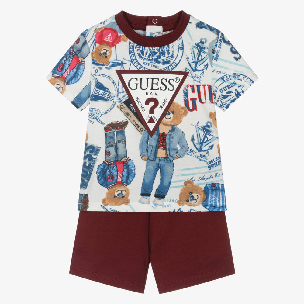 Guess-Baby Boys Burgundy Red Cotton Shorts Set | Childrensalon