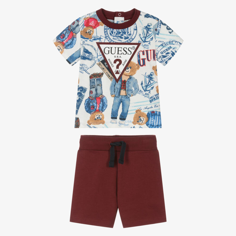 Guess-Baby Boys Burgundy Red Cotton Shorts Set | Childrensalon