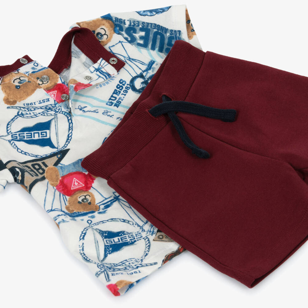 Guess-Baby Boys Burgundy Red Cotton Shorts Set | Childrensalon