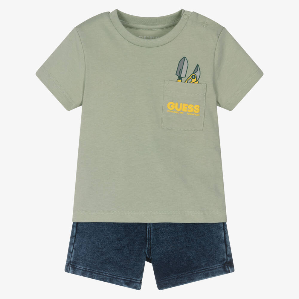 Guess-Baby Boys Green & Blue Cotton Gardening Shorts Set | Childrensalon