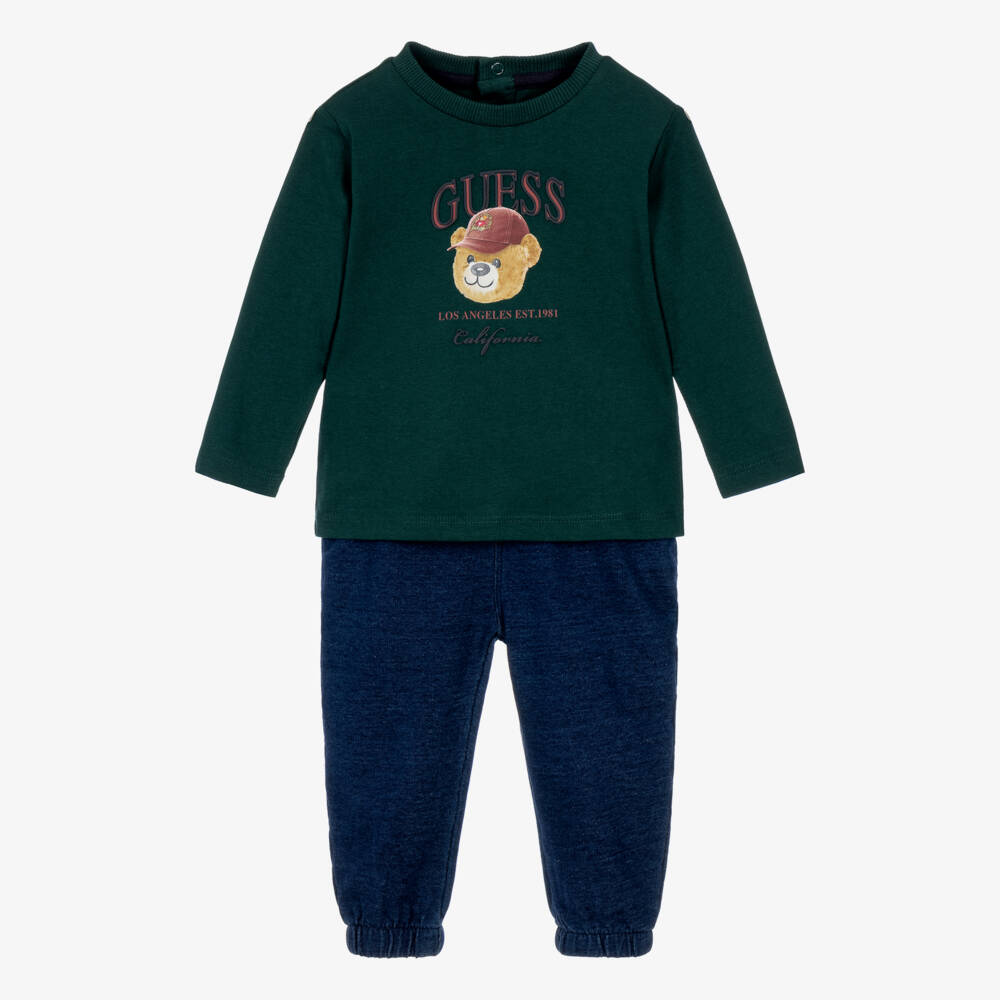 Guess-Baby Boys Green & Blue Cotton Trouser Set | Childrensalon