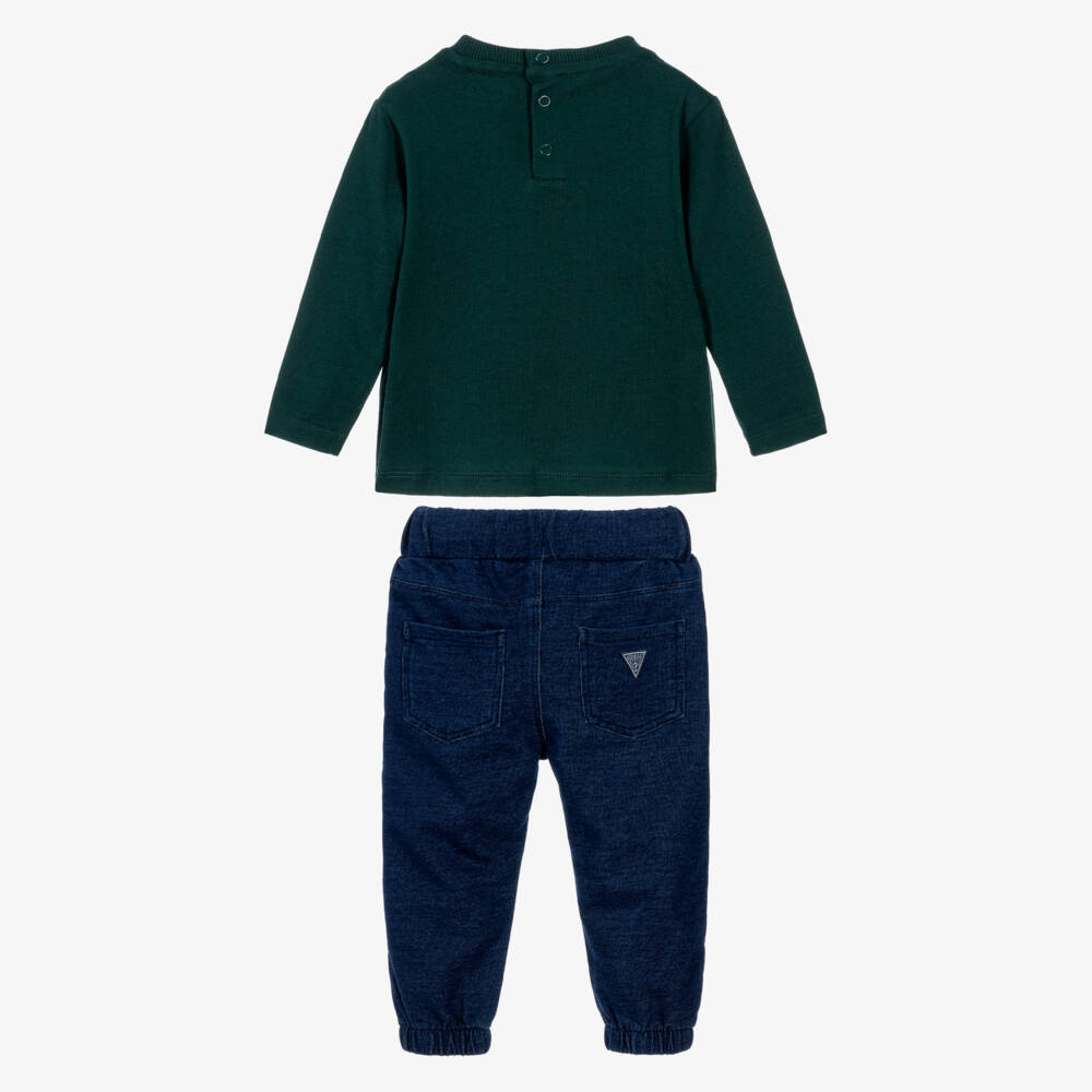 Guess-Baby Boys Green & Blue Cotton Trouser Set | Childrensalon