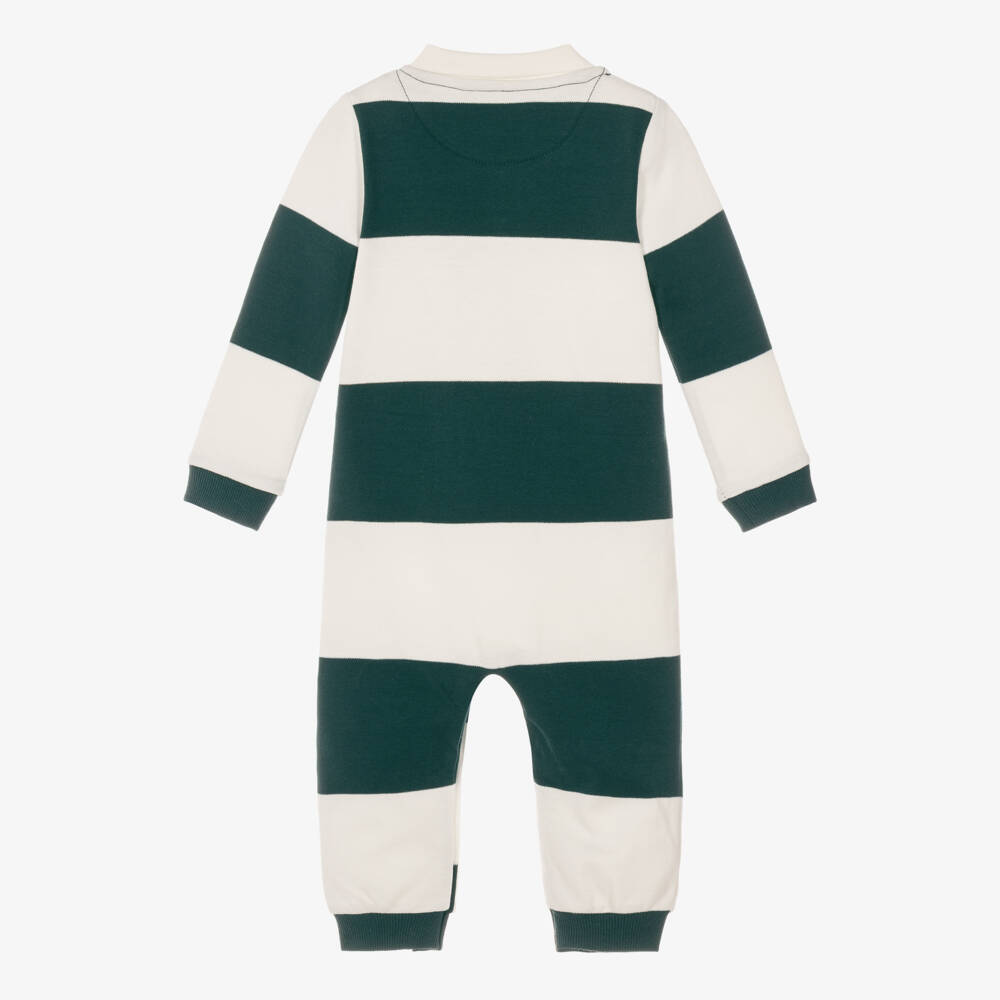 Guess-Baby Boys Green Striped Polo-Style Romper | Childrensalon