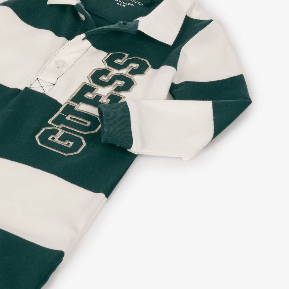 Guess-Baby Boys Green Striped Polo-Style Romper | Childrensalon