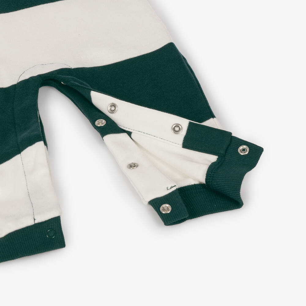 Guess-Baby Boys Green Striped Polo-Style Romper | Childrensalon