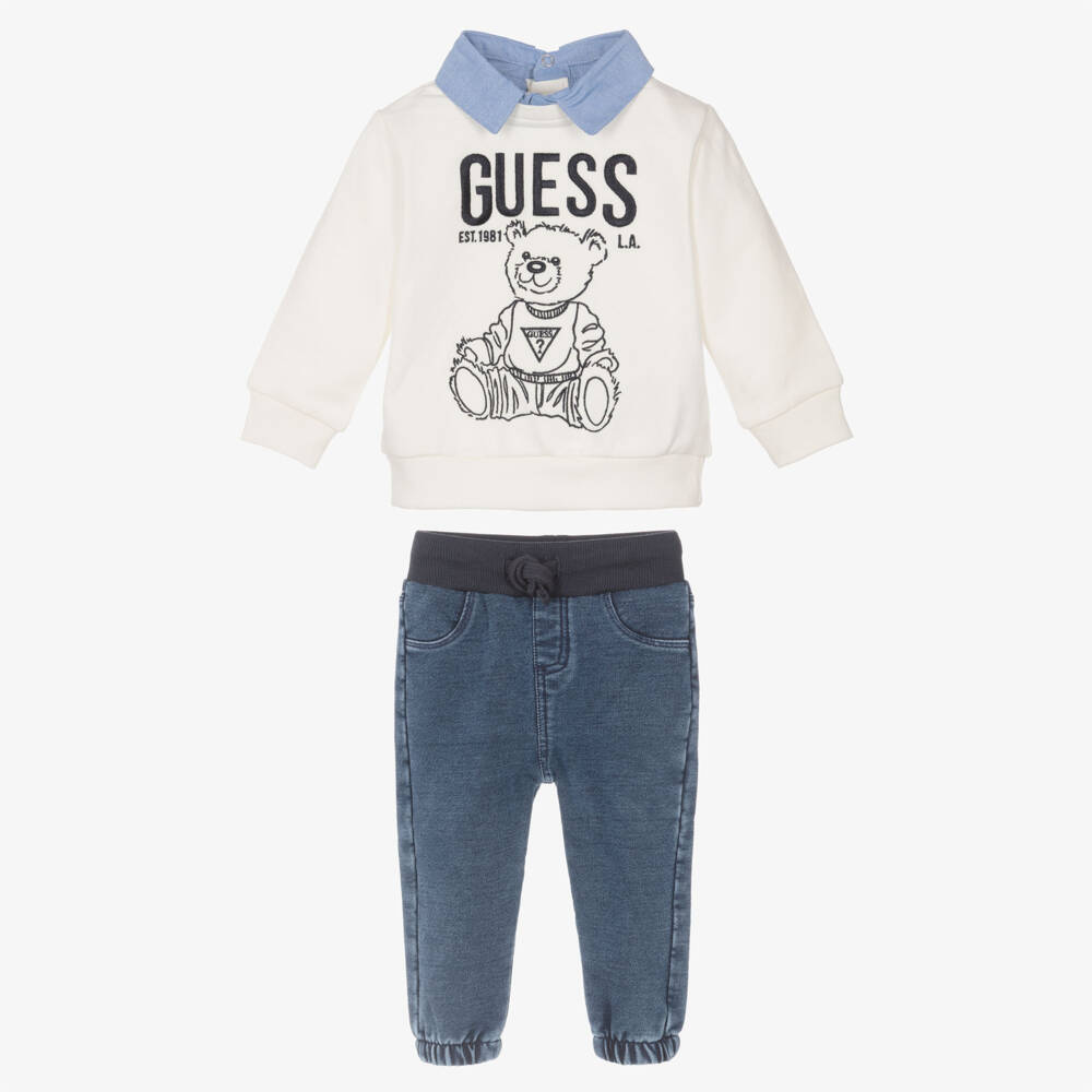 Guess-Baby Boys Ivory Bear Logo Sweatshirt & Joggers Set | Childrensalon