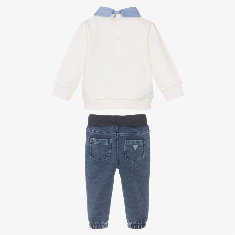 Guess-Baby Boys Ivory Bear Logo Sweatshirt & Joggers Set | Childrensalon