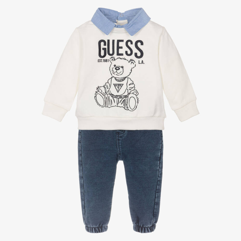 Guess-Baby Boys Ivory Bear Logo Sweatshirt & Joggers Set | Childrensalon