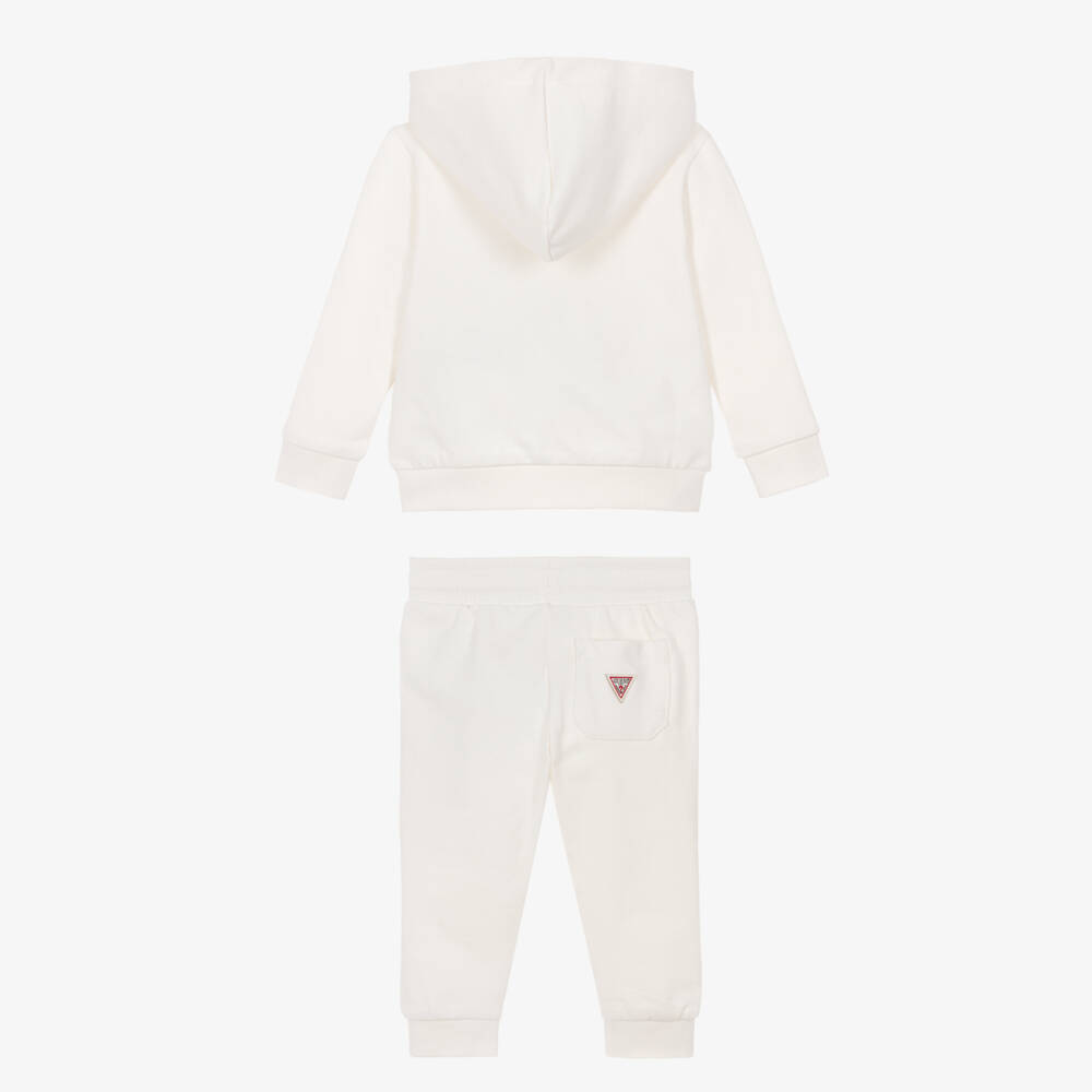 Guess-Baby Boys Ivory Cotton Racing Bear Hooded Tracksuit | Childrensalon