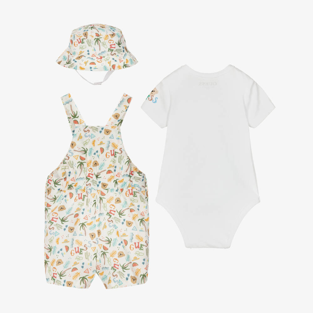 Guess-Baby Boys Ivory Linen Blend Dungaree Shorts Set | Childrensalon