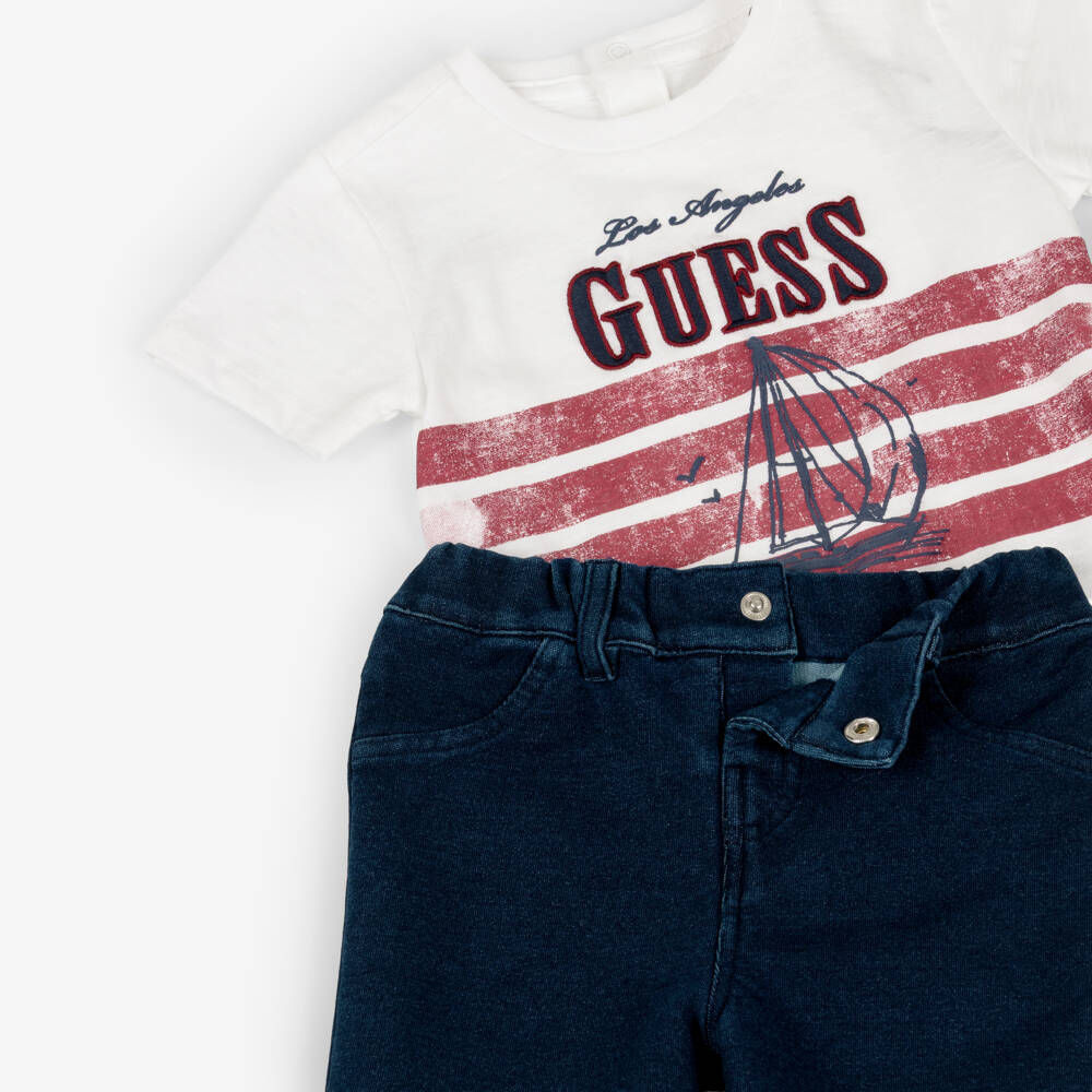 Guess-طقم شورت قطن بطبعة بحرية لون كحلي للأولاد الرضع | Childrensalon