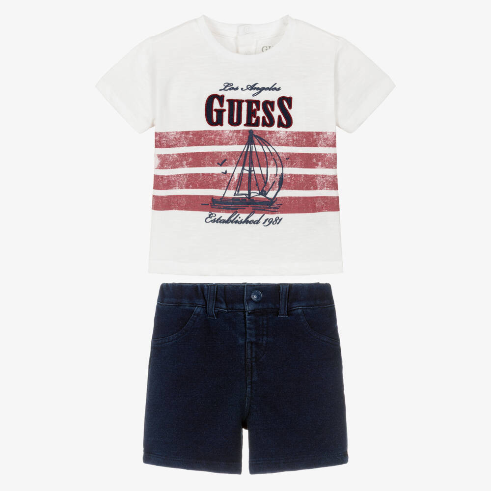 Guess-طقم شورت قطن بطبعة بحرية لون كحلي للأولاد الرضع | Childrensalon