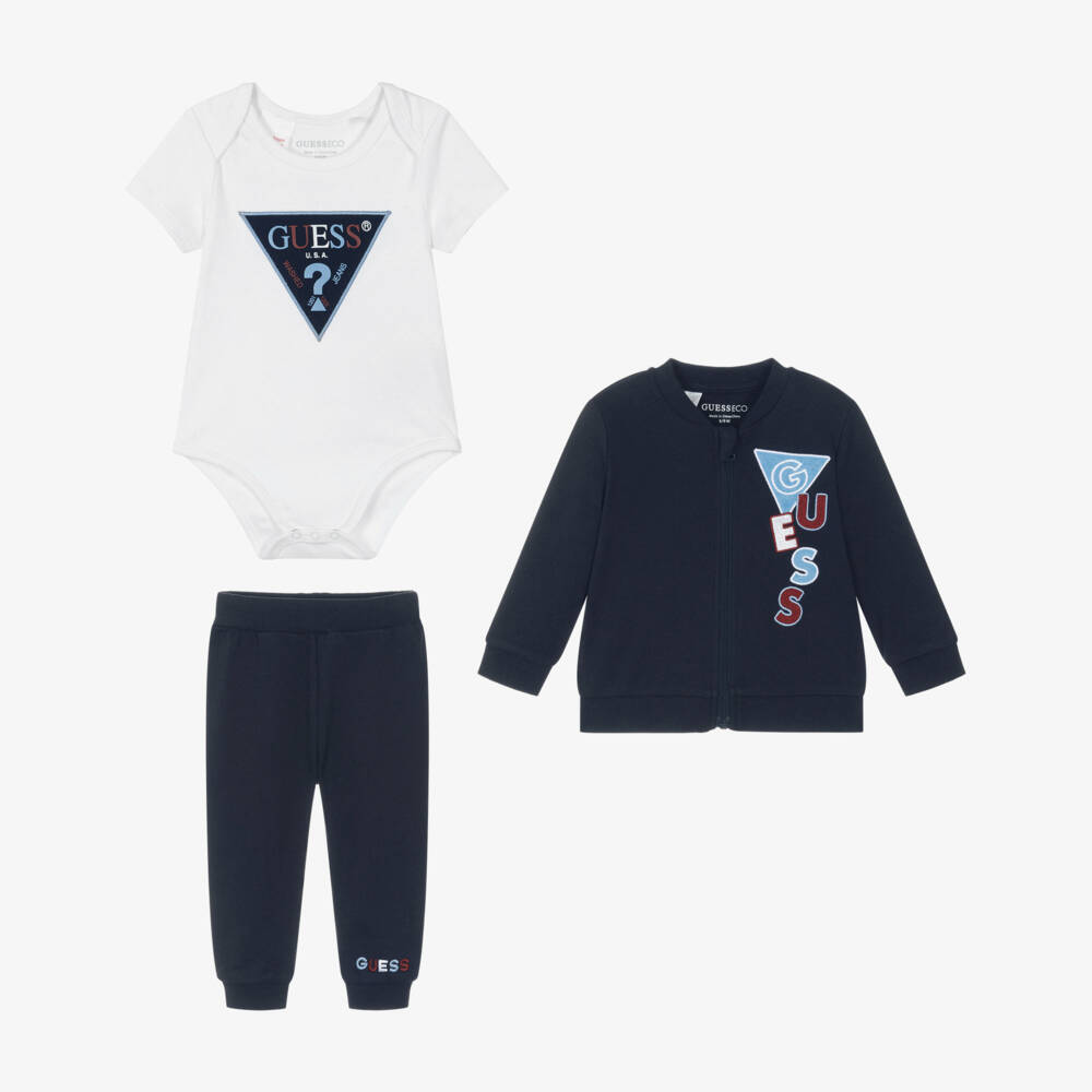 Guess-Baby Boys Navy Blue Cotton Tracksuit Set | Childrensalon