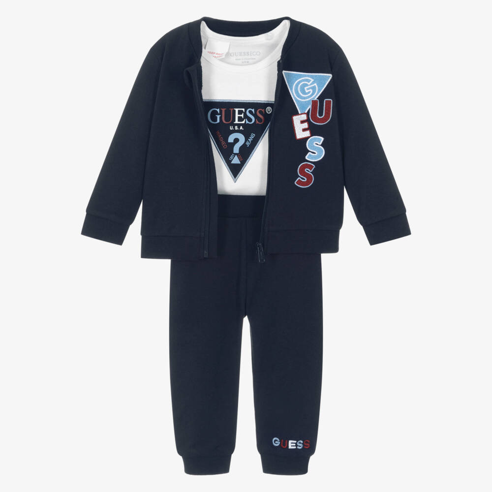 Guess-طقم رياضي قطن لون كحلي للأولاد الرضع | Childrensalon