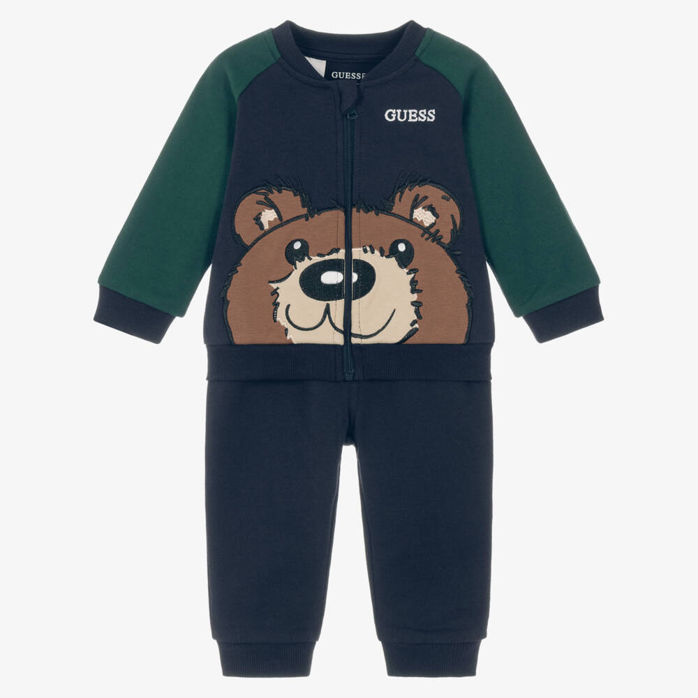 Guess-Baby Boys Navy Blue & Green Teddy Bear Tracksuit | Childrensalon