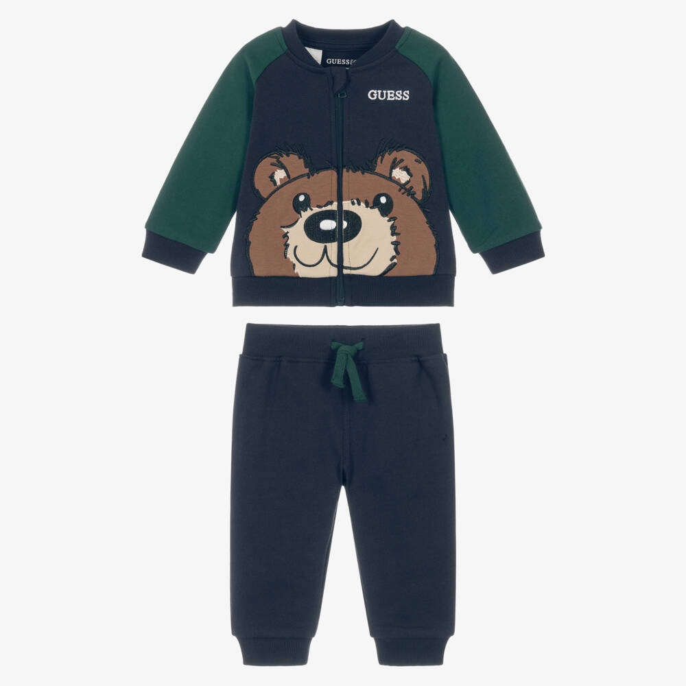 Guess-Baby Boys Navy Blue & Green Teddy Bear Tracksuit | Childrensalon