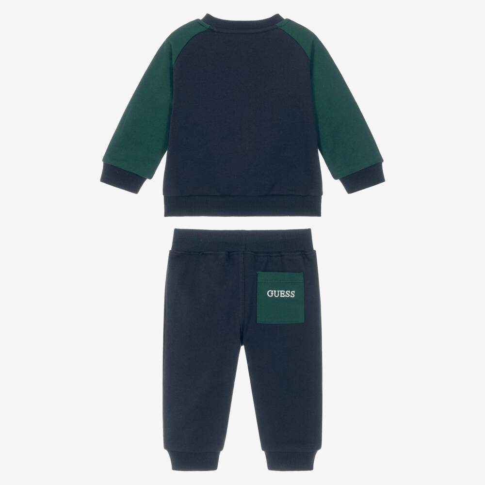 Guess-Baby Boys Navy Blue & Green Teddy Bear Tracksuit | Childrensalon