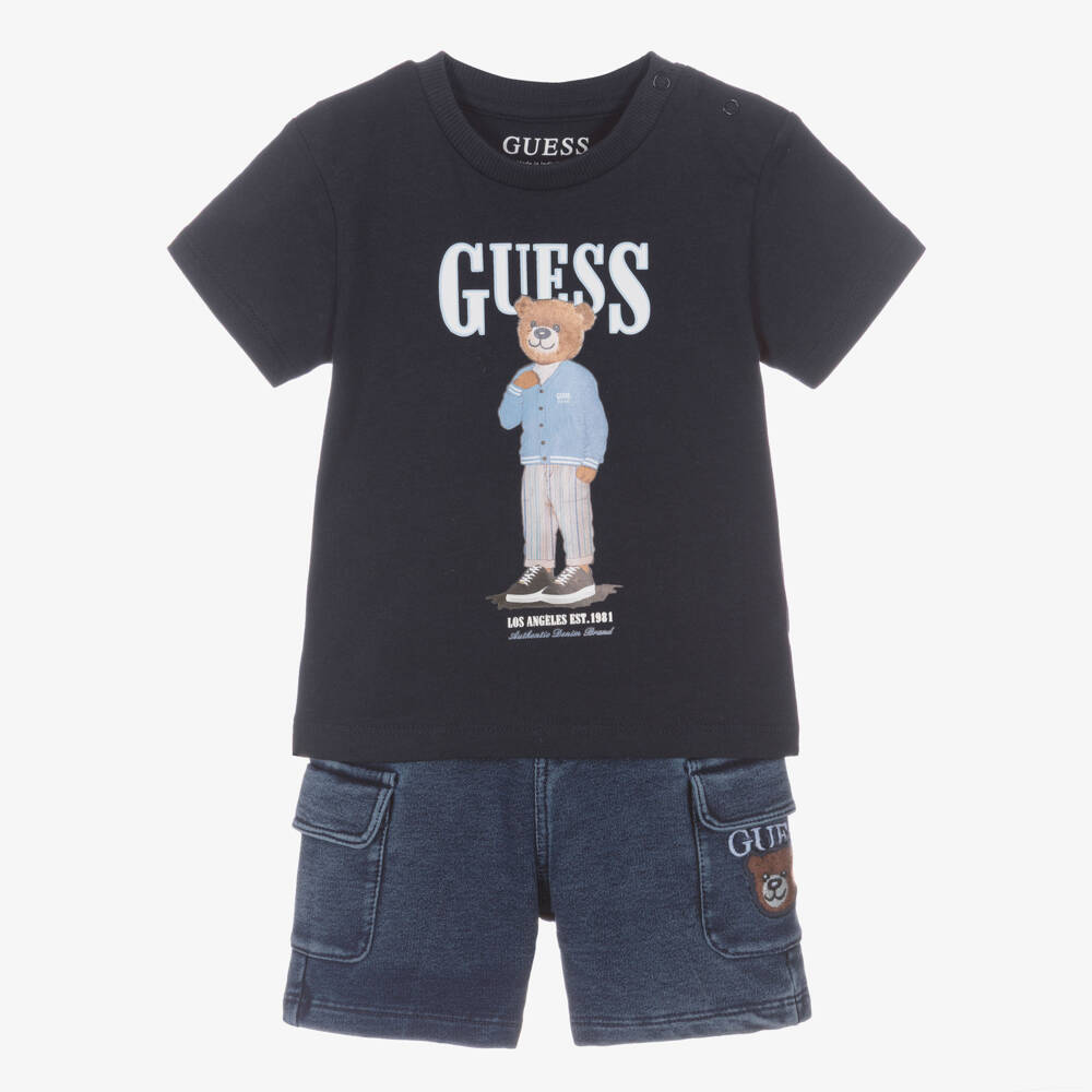 Guess-Baby Boys Navy Blue Guess Bear Shorts Set | Childrensalon