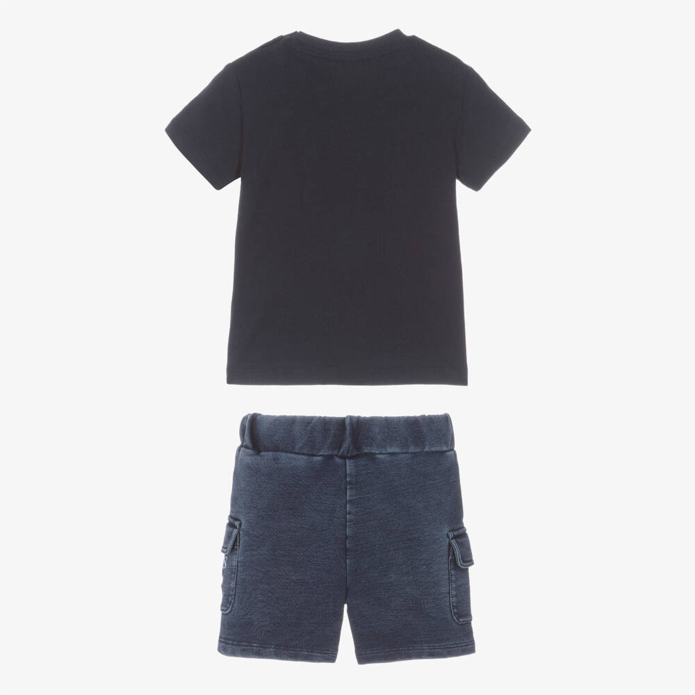 Guess-Baby Boys Navy Blue Guess Bear Shorts Set | Childrensalon