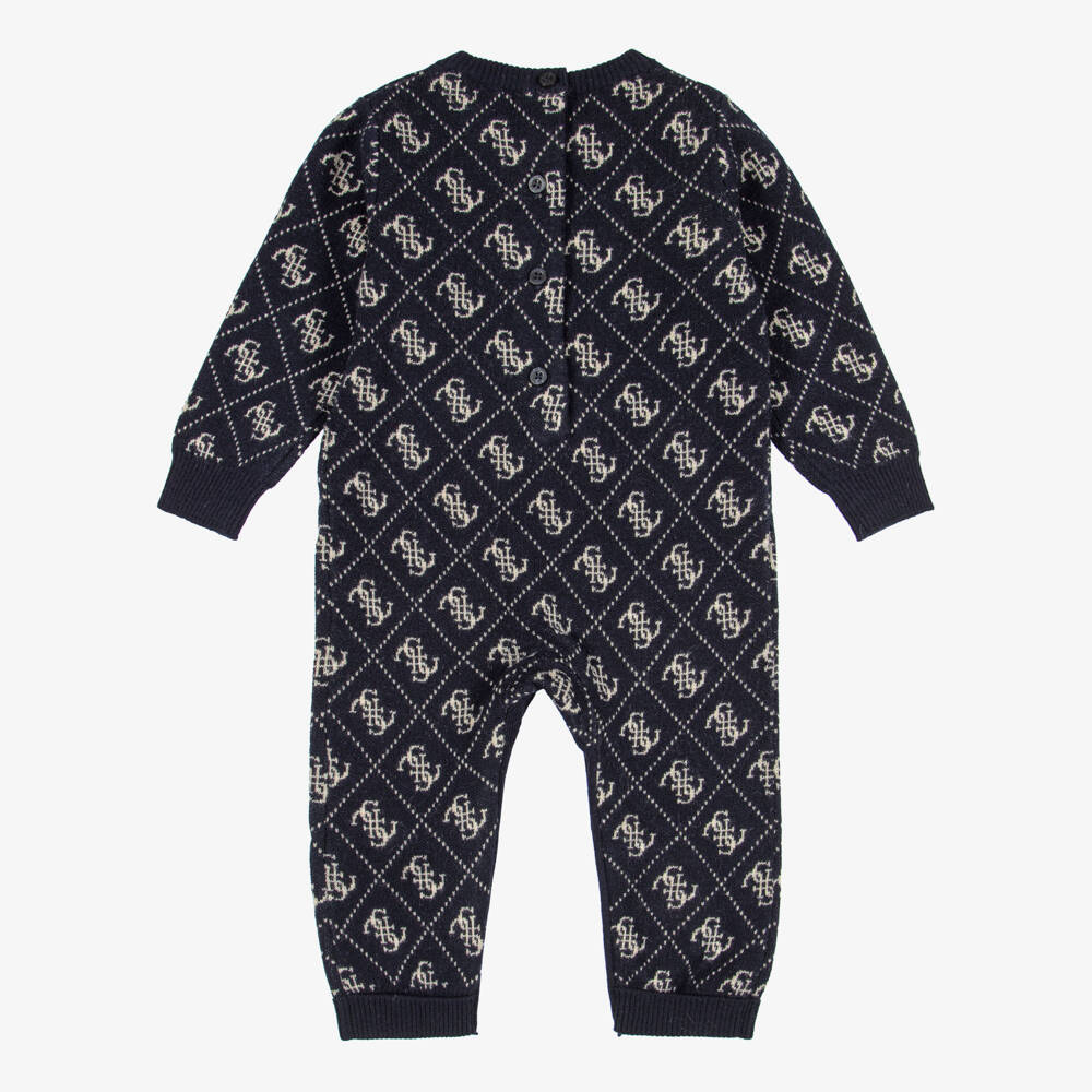Guess-Baby Boys Navy Blue Logo Romper | Childrensalon