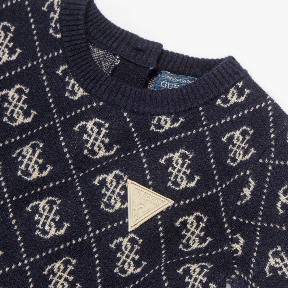 Guess-Baby Boys Navy Blue Logo Romper | Childrensalon