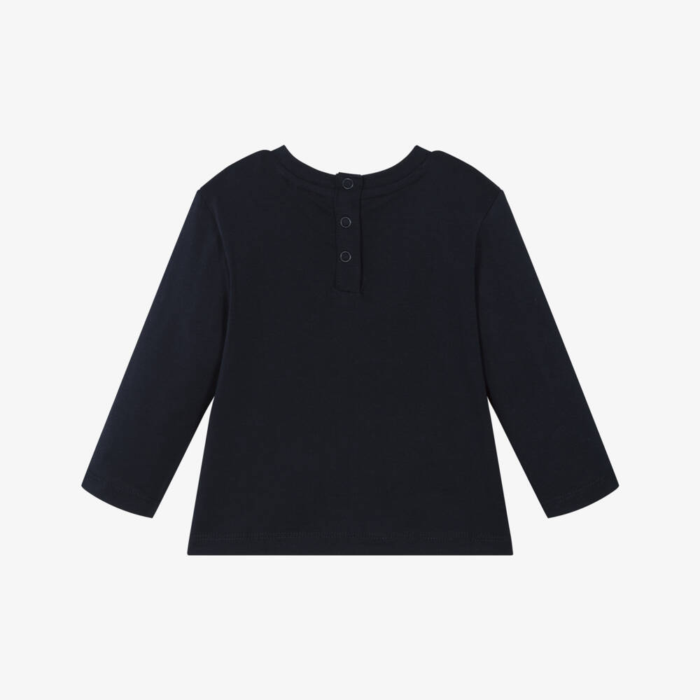 Guess-Baby Boys Navy Blue Organic Cotton Teddy Bear & Logo Top | Childrensalon