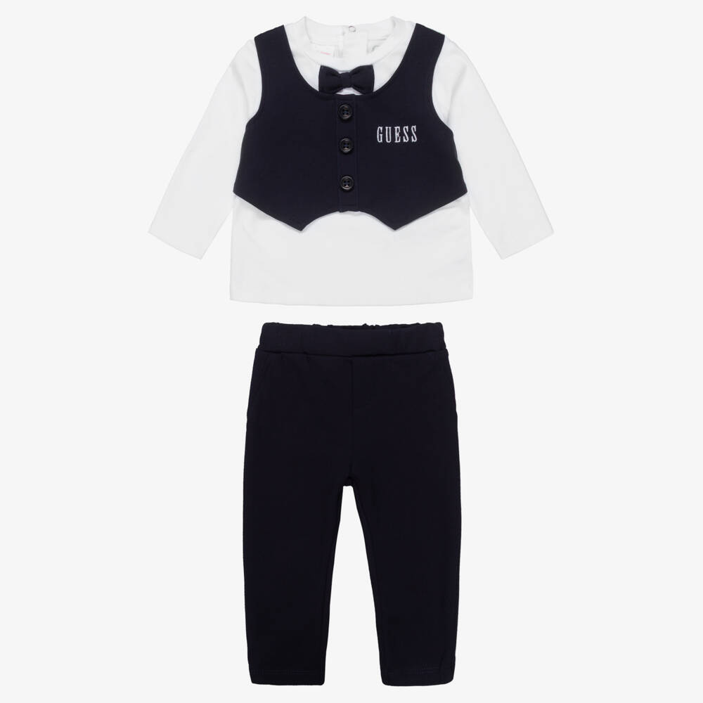 Guess-Baby Boys Navy Blue Suit Look Jersey Trouser Set | Childrensalon