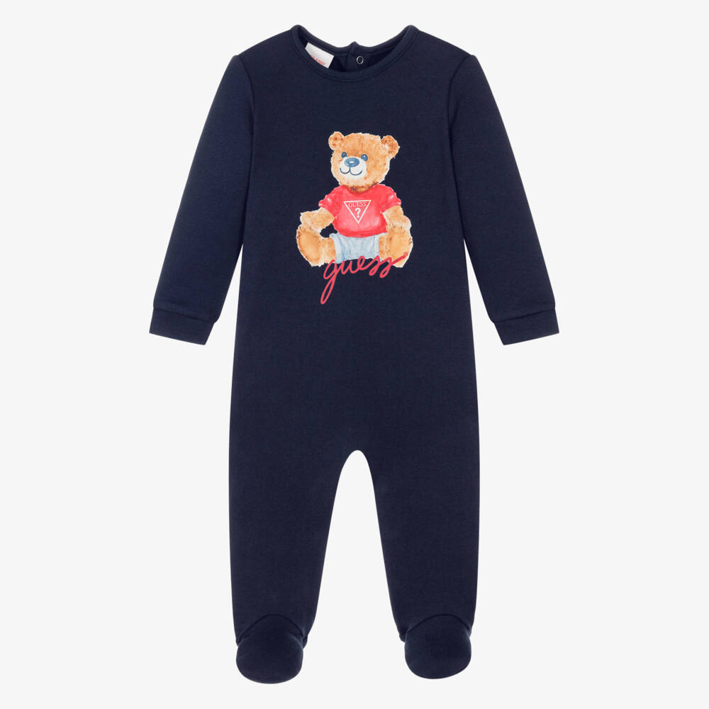 Guess-Baby Boys Navy Blue Teddy Bear Babygrow | Childrensalon