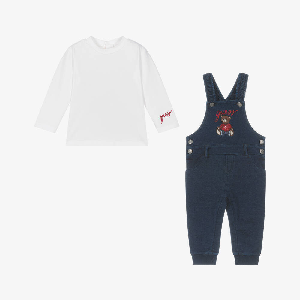 Guess-Baby Boys Navy Blue Teddy Bear Dungaree Set | Childrensalon