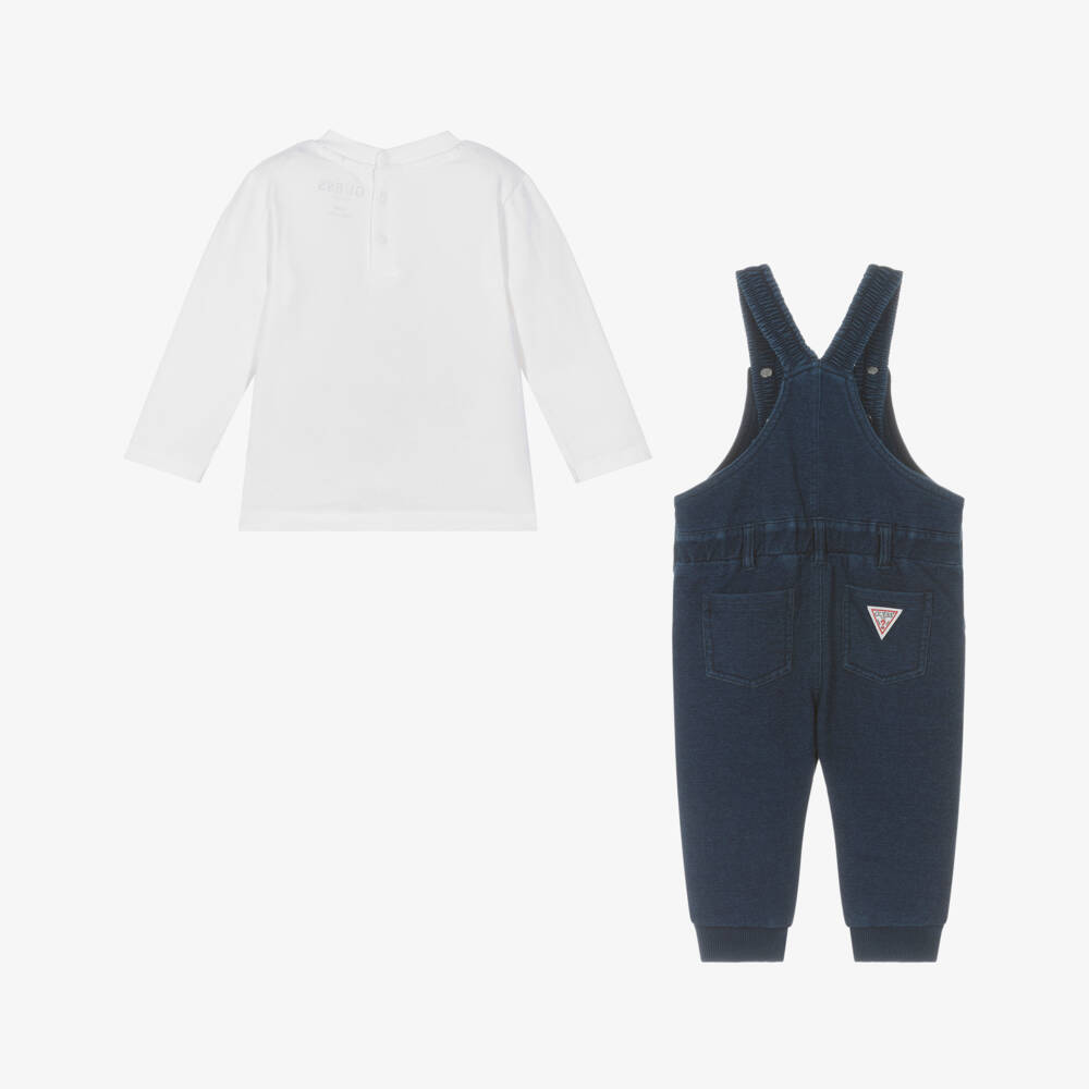 Guess-Baby Boys Navy Blue Teddy Bear Dungaree Set | Childrensalon