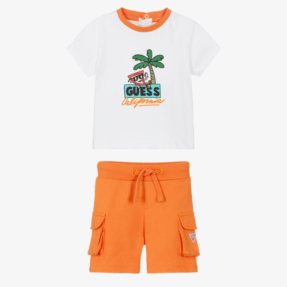 Guess-Baby Boys Orange Shorts Set with Palm Tree Print | Childrensalon